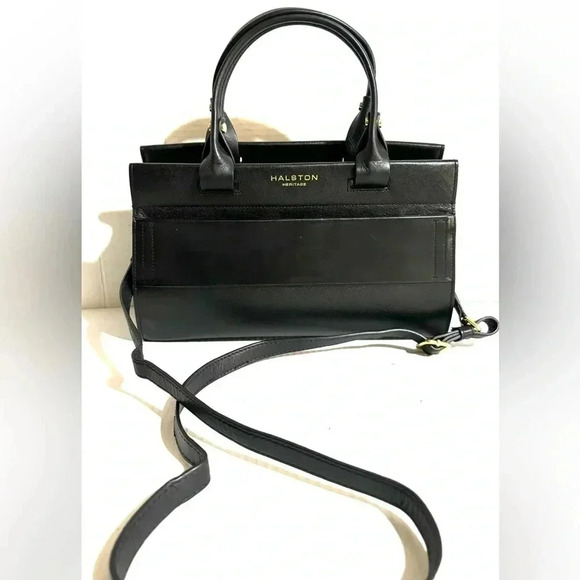 Halston Heritage black leather satchel handbag - Picture 1 of 12
